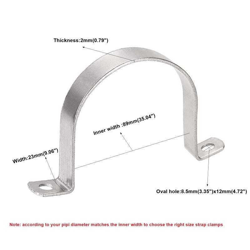 AKIHISA 3.5 Inch Heavy Duty 2 Hole Strap,5 PCS U-Tube Strap Clamp,Stainless Steel-304 Rigid U Bracket Pipe Strap Clamp,Wire Pipe Cable Clips Fastener(ID 89mm) - Image 2